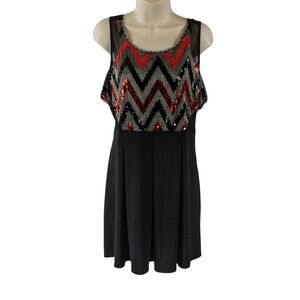 Sequin Chevron Midi Dress - Black , Red And Silver Size XXL